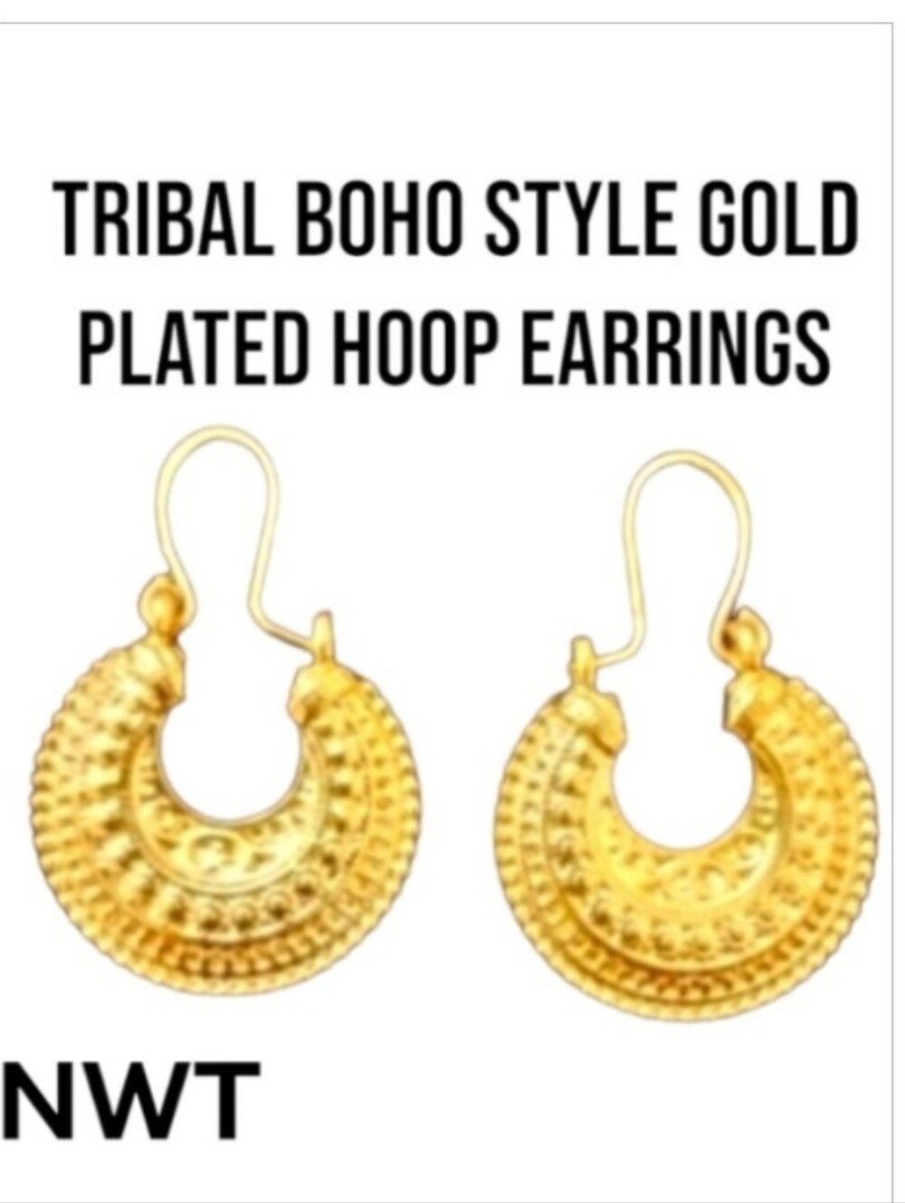 🆕🏷️NWT Gold Plated Tribal Boho Style Hoop Earrings 🌟🆕